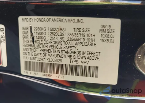 2019 Acura Rdx Advance Package from USA, damaged, VIN 5J8TC2H71KL003929